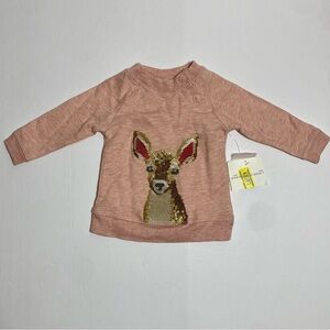 STARTING OUT NWT Heather Pink Sequin Deer Long Sleeve Sweater Size NewBorn